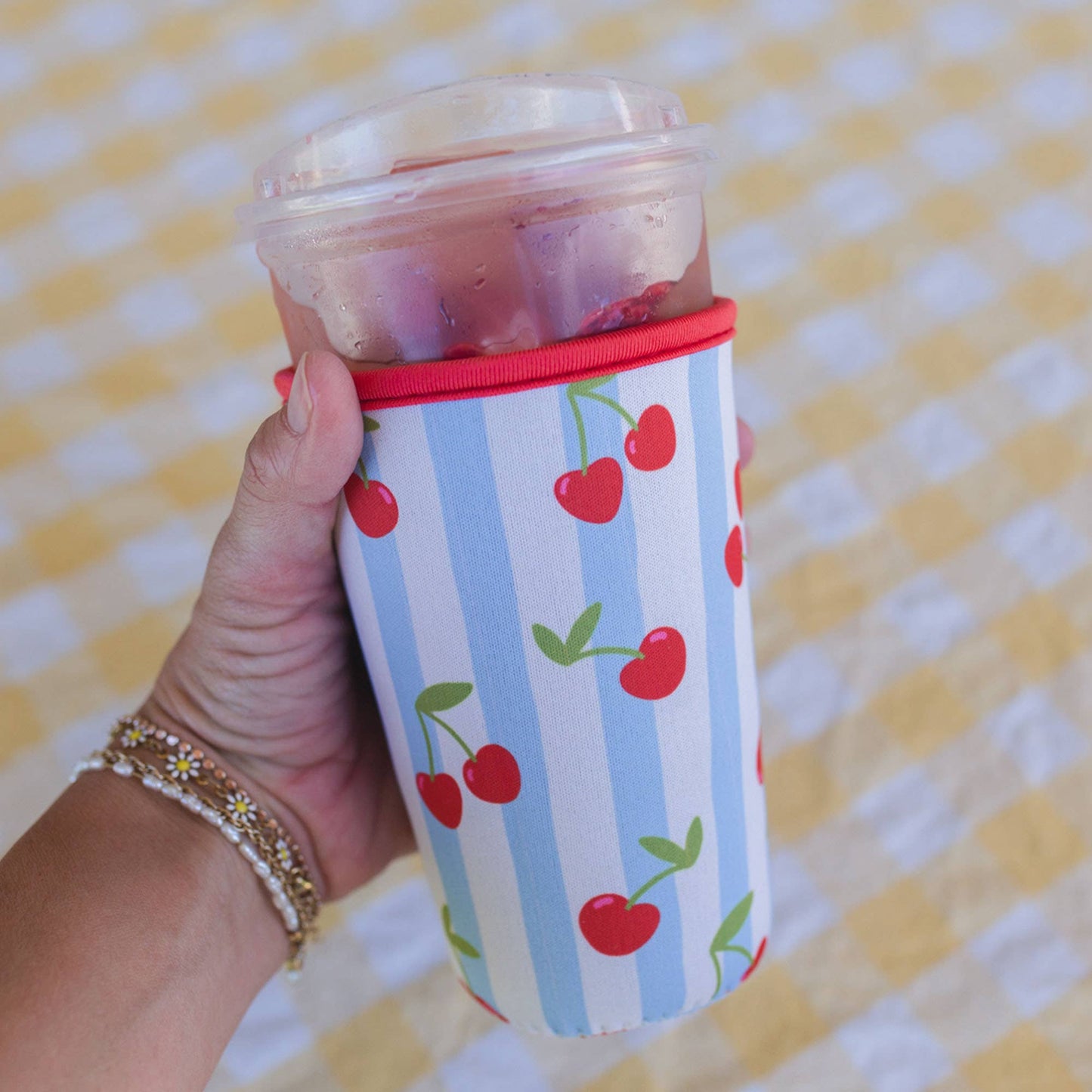 Cherry Striped Cup Coozie