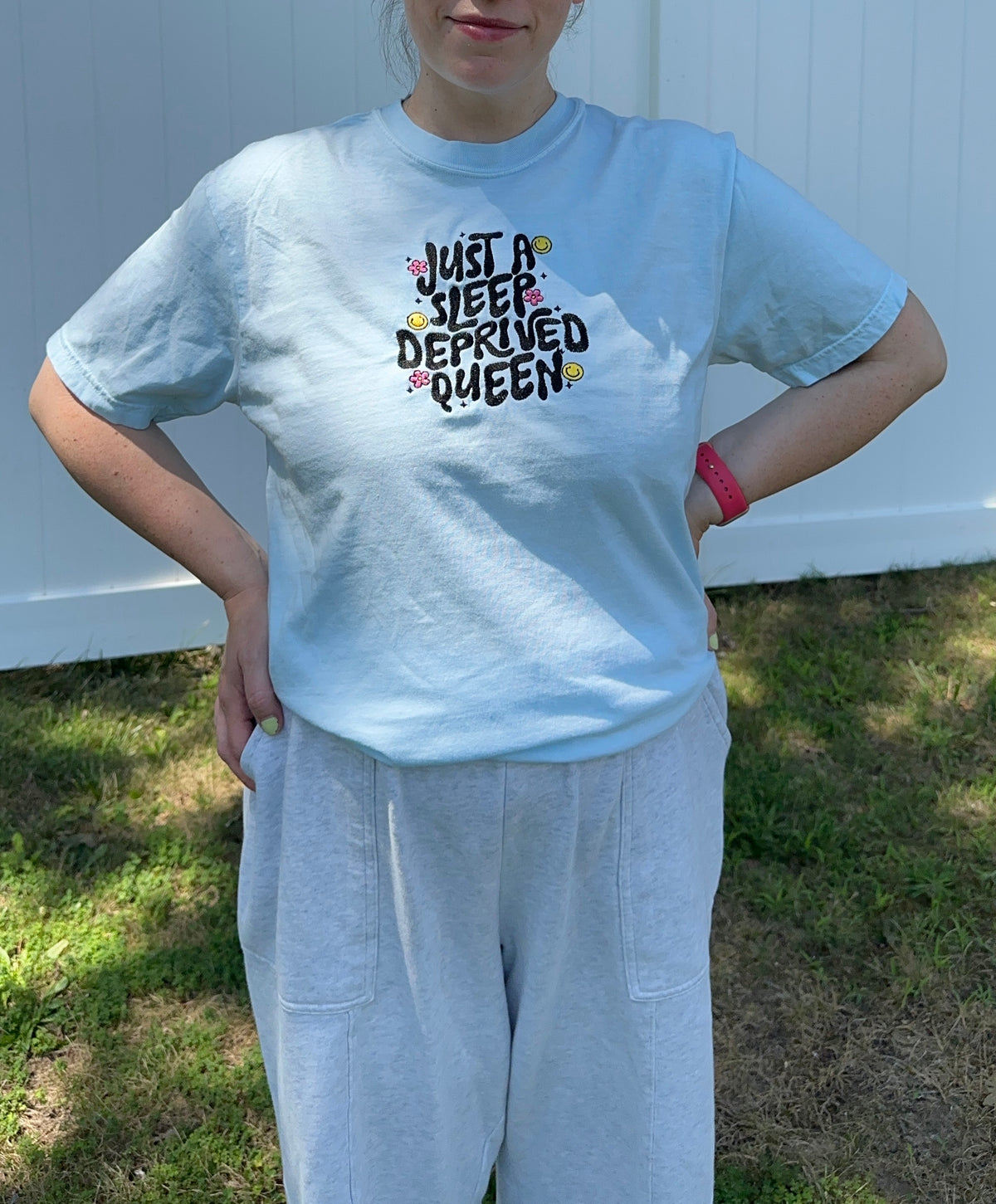 Just A Sleep Deprived Queen Embroidered T-Shirt