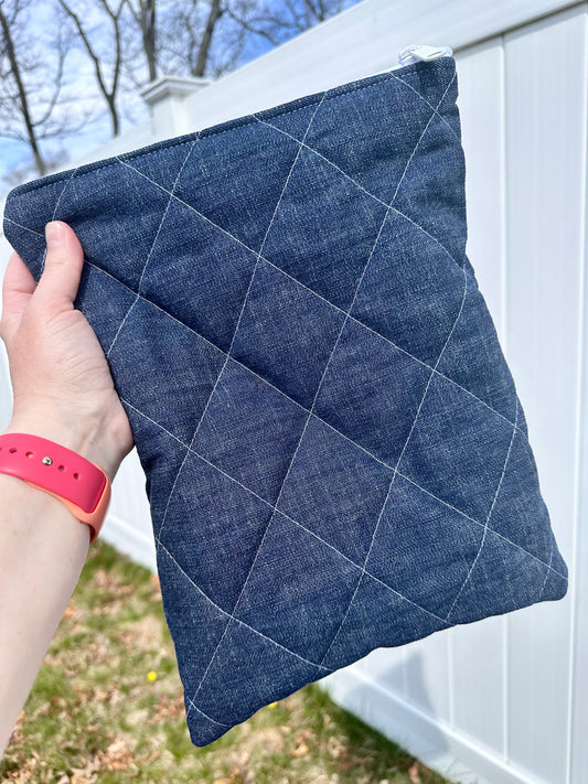Handmade Quilted Book & Tablet Sleeve - Denim