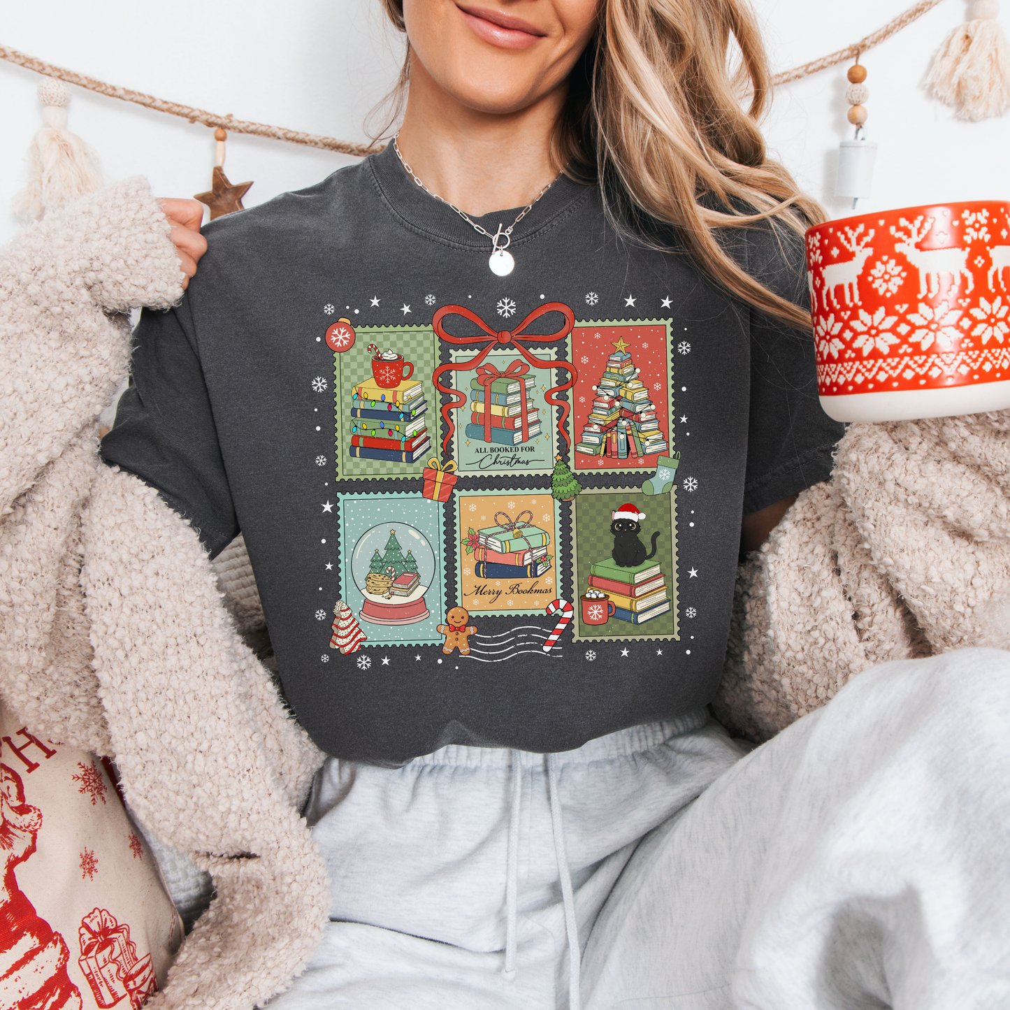 Bookish Christmas Stamps Comfort Colors T-Shirt