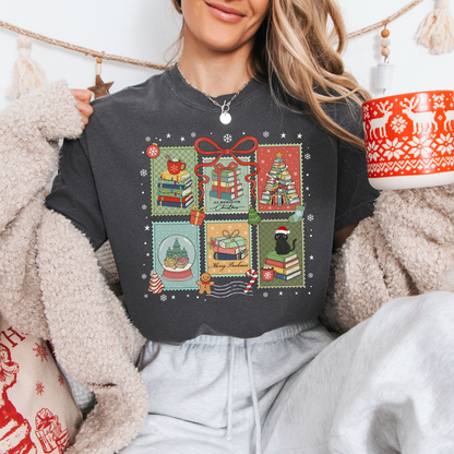 Bookish Christmas Stamps Comfort Colors T-Shirt