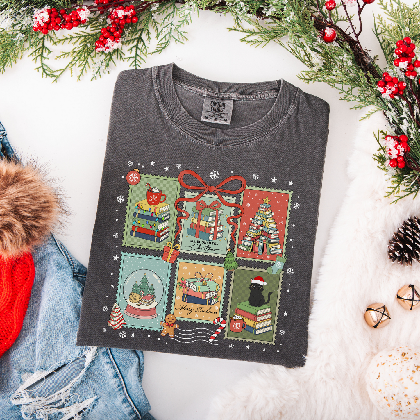 Bookish Christmas Stamps Comfort Colors T-Shirt