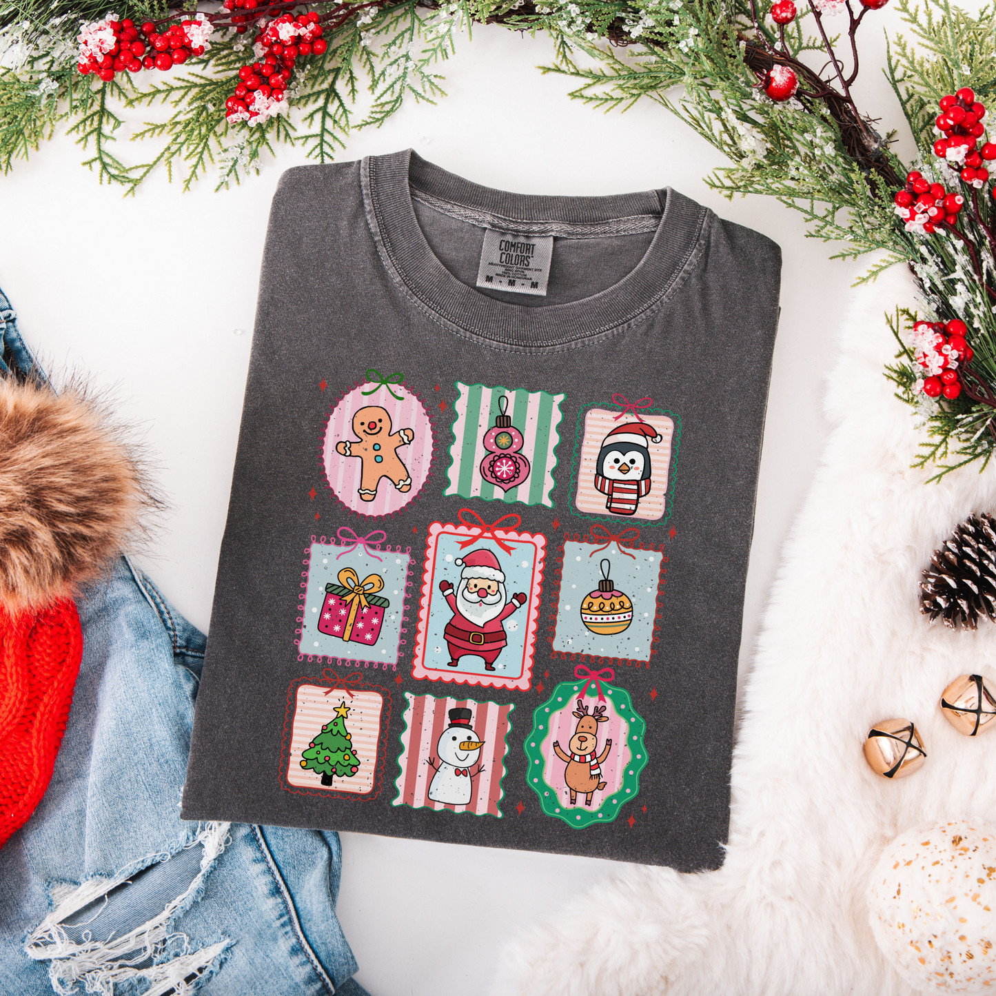 Christmas Doodle Stamps Comfort Colors T-Shirt