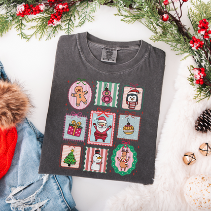 Christmas Doodle Stamps Comfort Colors T-Shirt