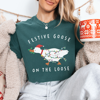 Festive Goose On The Loose Comfort Colors T-Shirt