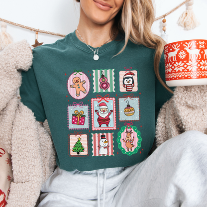 Christmas Doodle Stamps Comfort Colors T-Shirt