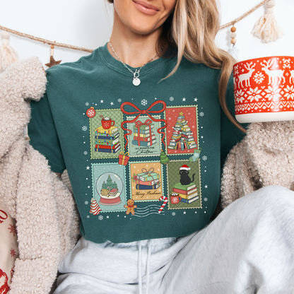 Bookish Christmas Stamps Comfort Colors T-Shirt