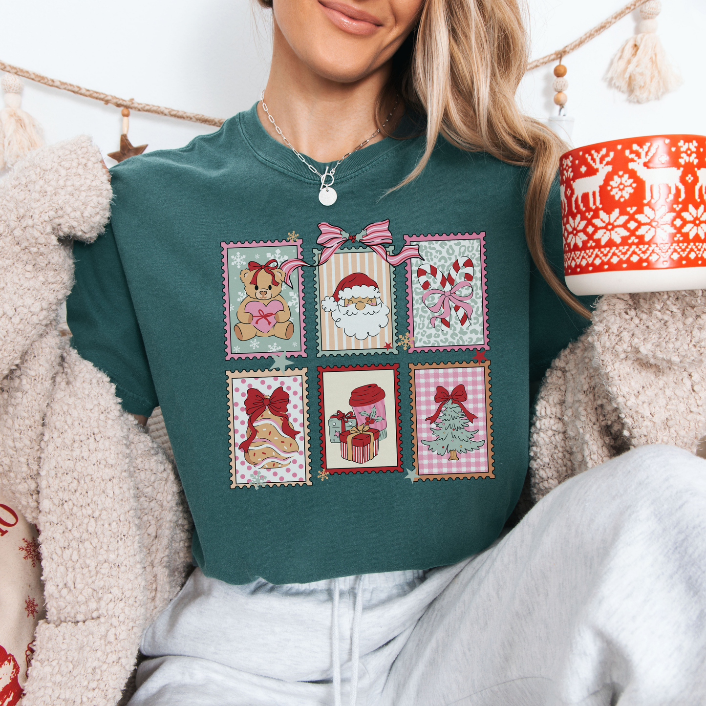 Retro Christmas Stamps Comfort Colors T-Shirt