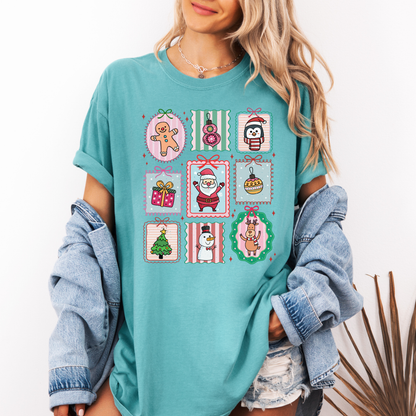 Christmas Doodle Stamps Comfort Colors T-Shirt