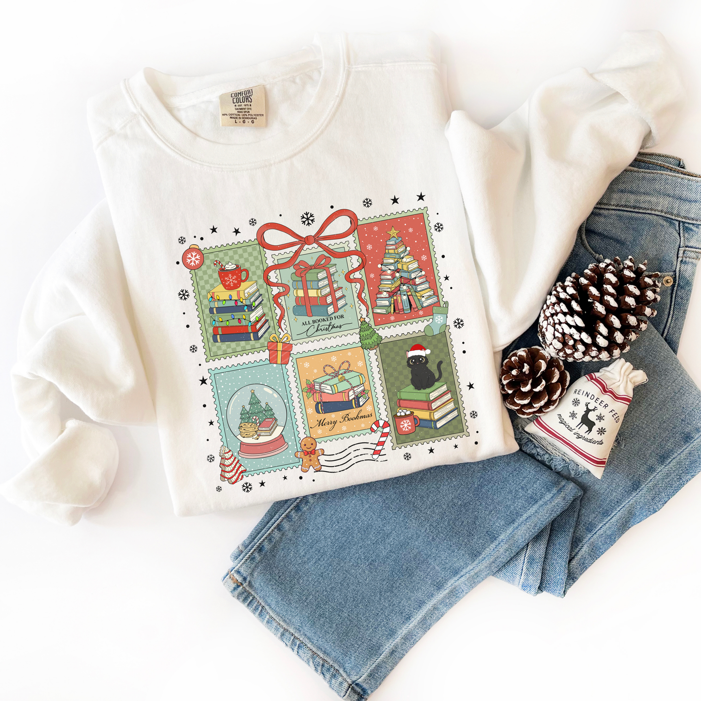 Bookish Christmas Stamps Comfort Colors Sweatshirt