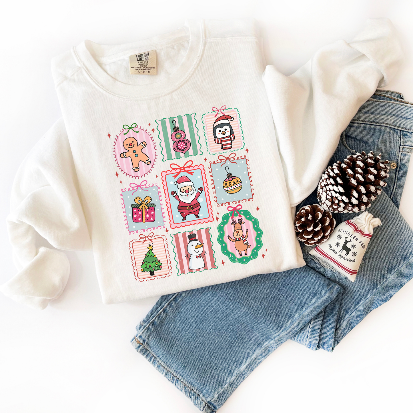 Christmas Doodle Stamps Comfort Colors Sweatshirt