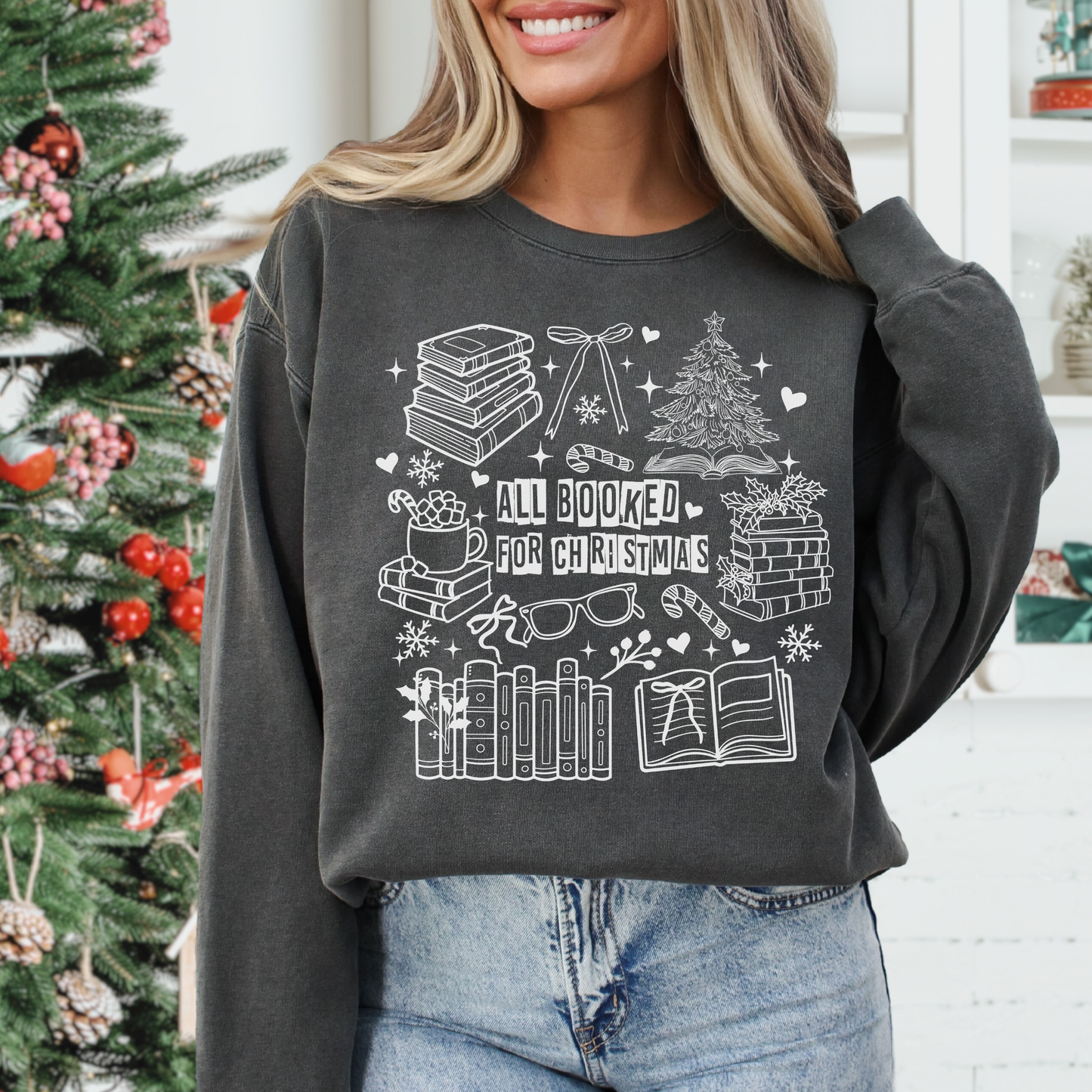 All Booked For Christmas Comfort Colors Sweatshirt