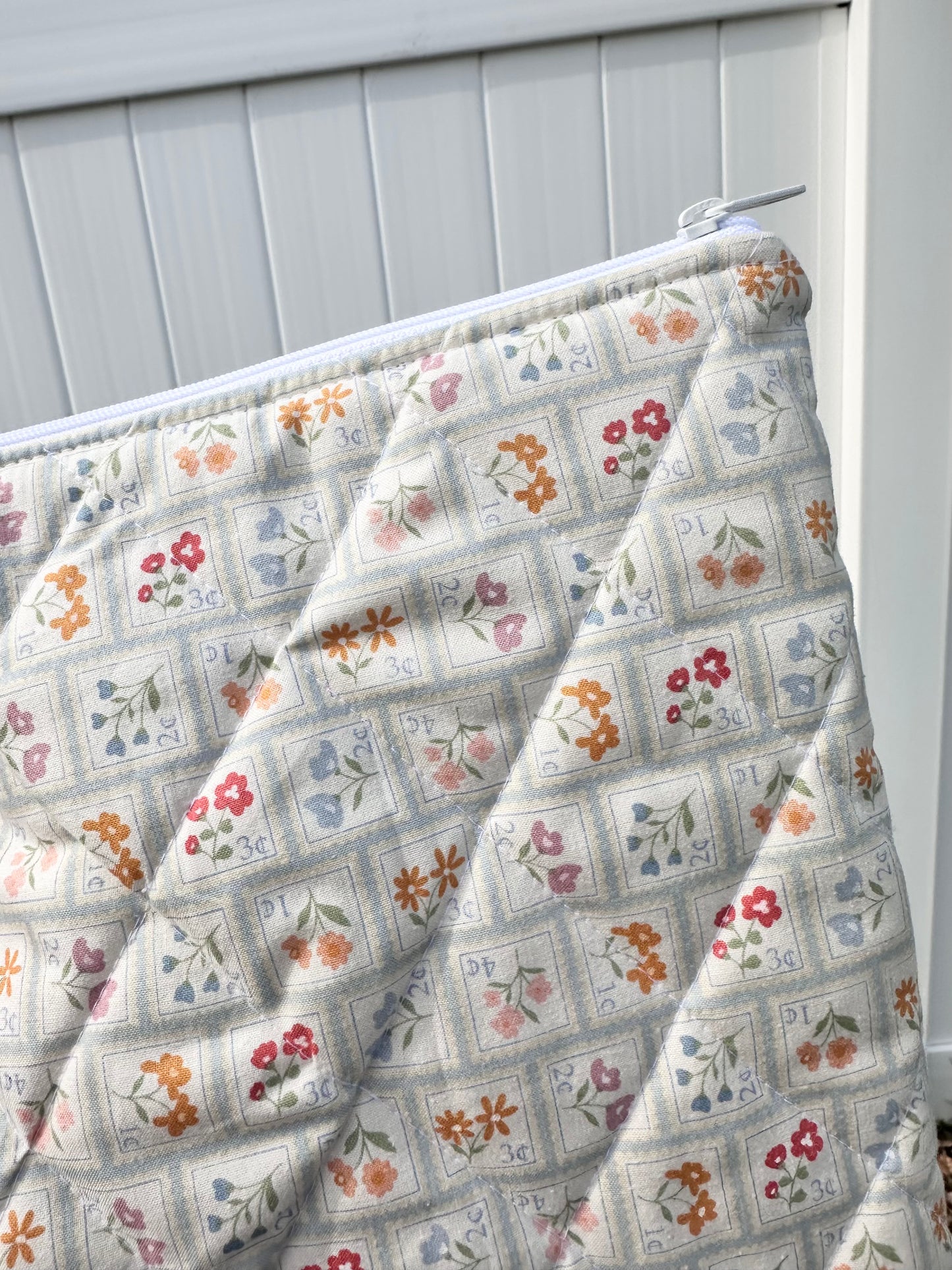 Handmade Quilted Book & Tablet Sleeve - Floral Stamps