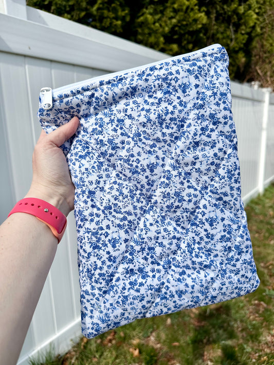 Handmade Quilted Book & Tablet Sleeve - Blue Florals