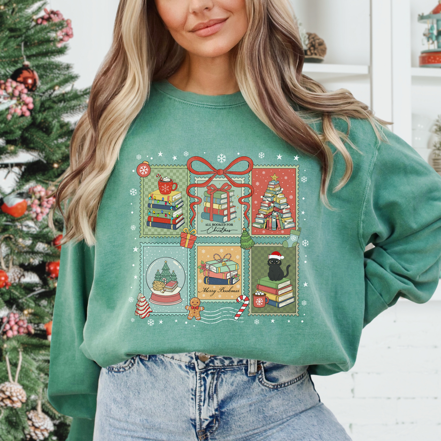 Bookish Christmas Stamps Comfort Colors Sweatshirt