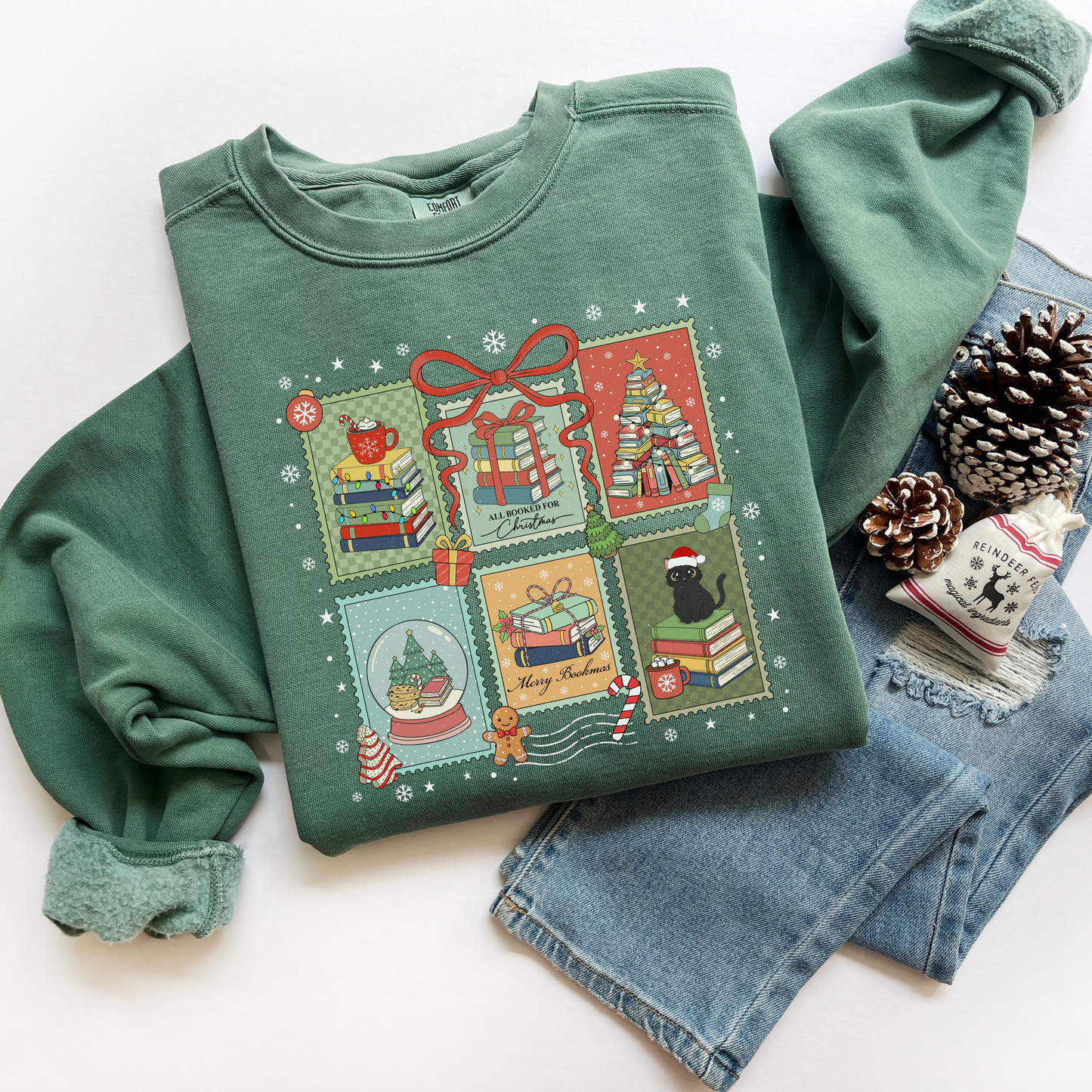 Bookish Christmas Stamps Comfort Colors Sweatshirt