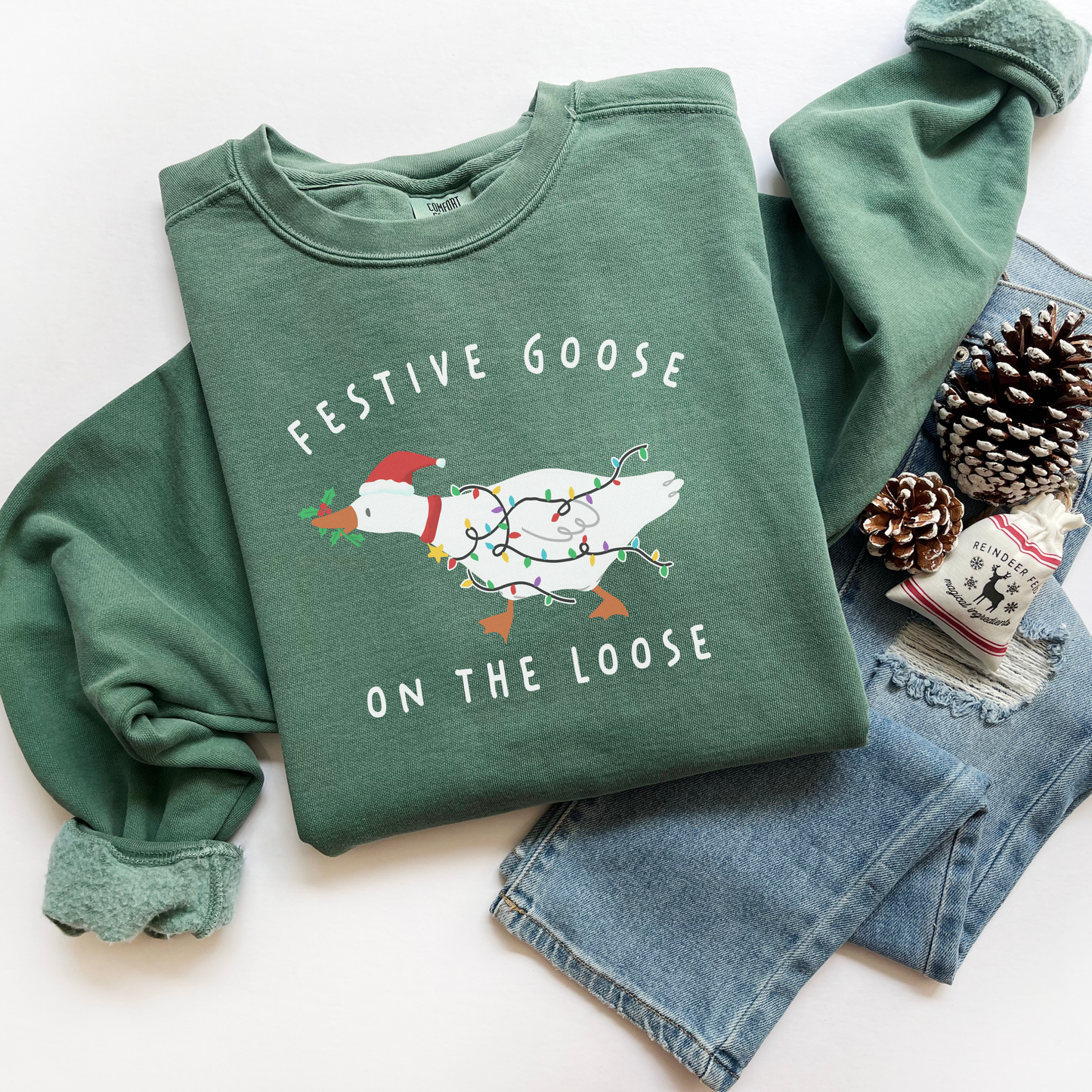 Festive Goose On The Loose Comfort Colors Sweatshirt