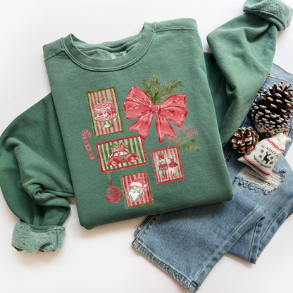 Christmas Stamps and Bow Comfort Colors Sweatshirt