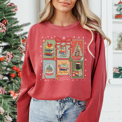 Bookish Christmas Stamps Comfort Colors Sweatshirt
