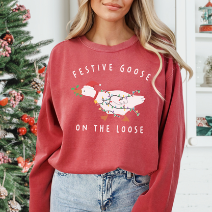 Festive Goose On The Loose Comfort Colors Sweatshirt
