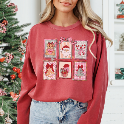 Retro Christmas Stamps Comfort Colors Sweatshirt