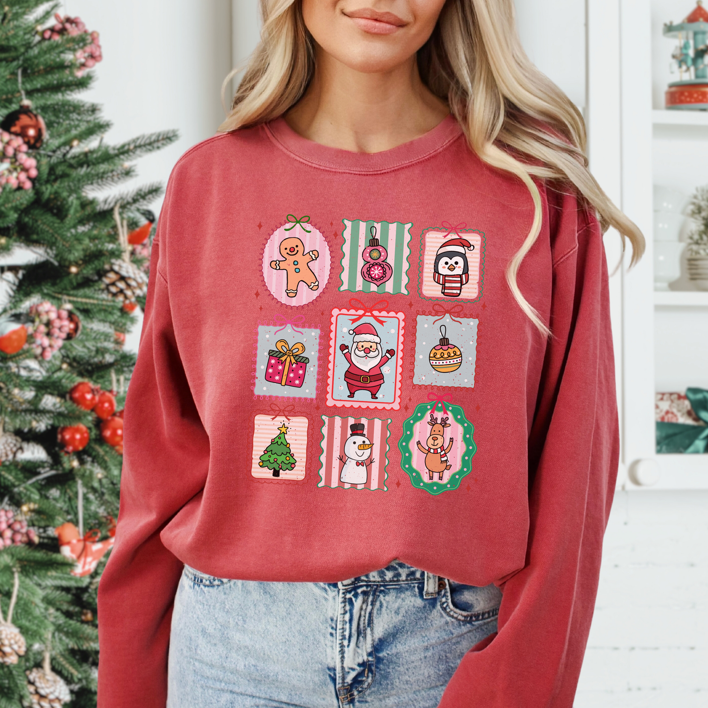 Christmas Doodle Stamps Comfort Colors Sweatshirt