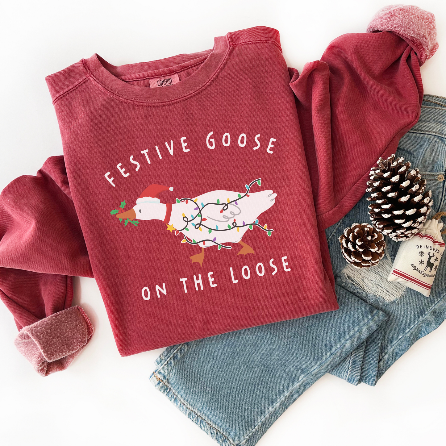 Festive Goose On The Loose Comfort Colors Sweatshirt