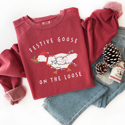 Festive Goose On The Loose Comfort Colors Sweatshirt