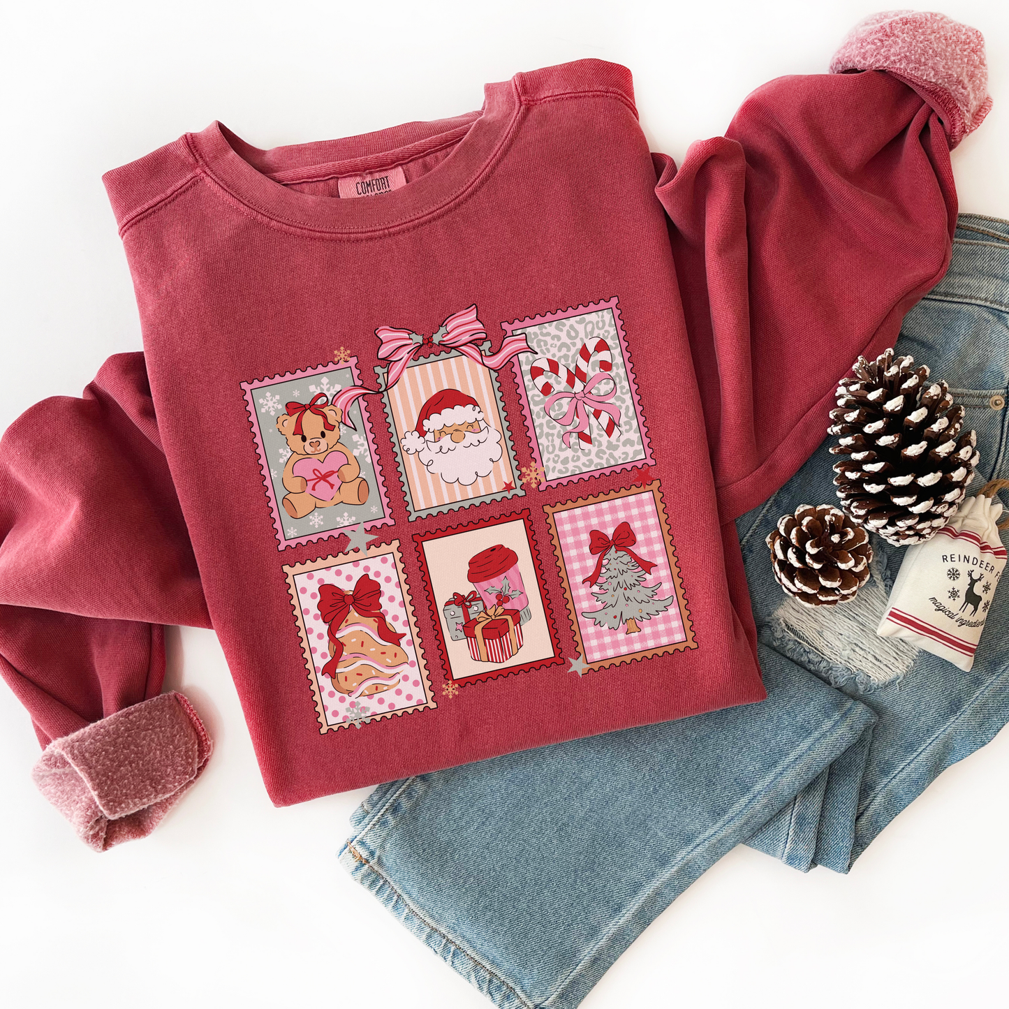 Retro Christmas Stamps Comfort Colors Sweatshirt