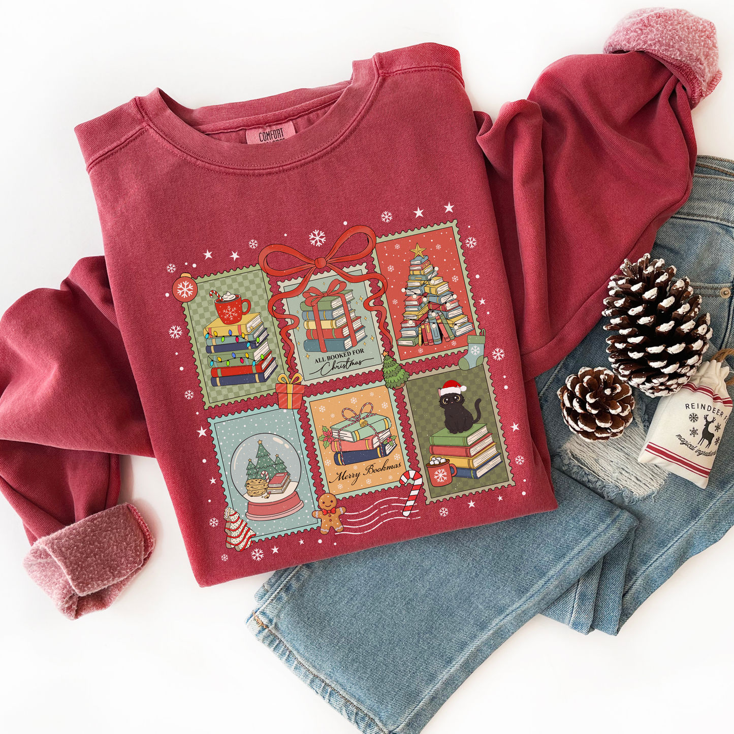 Bookish Christmas Stamps Comfort Colors Sweatshirt