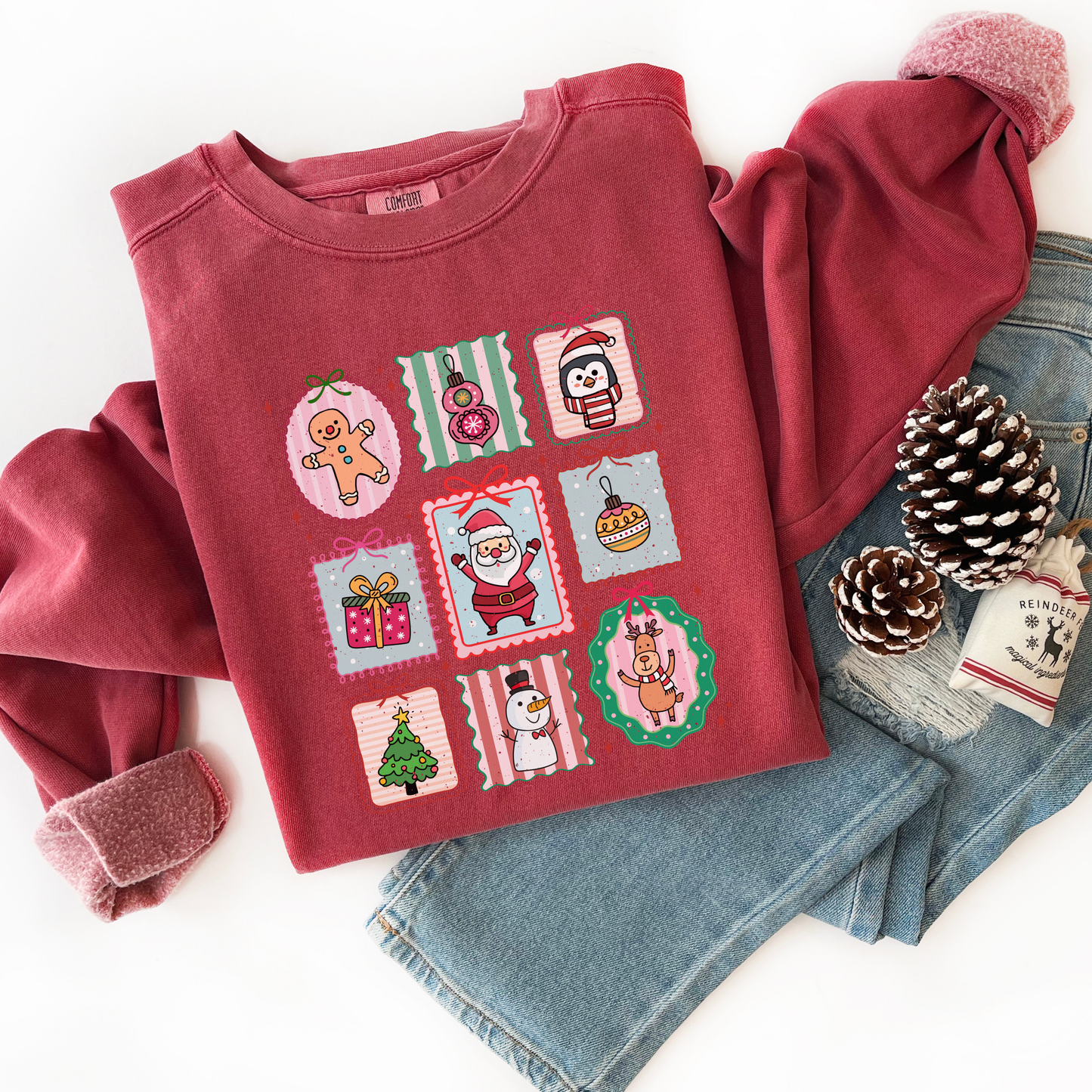 Christmas Doodle Stamps Comfort Colors Sweatshirt