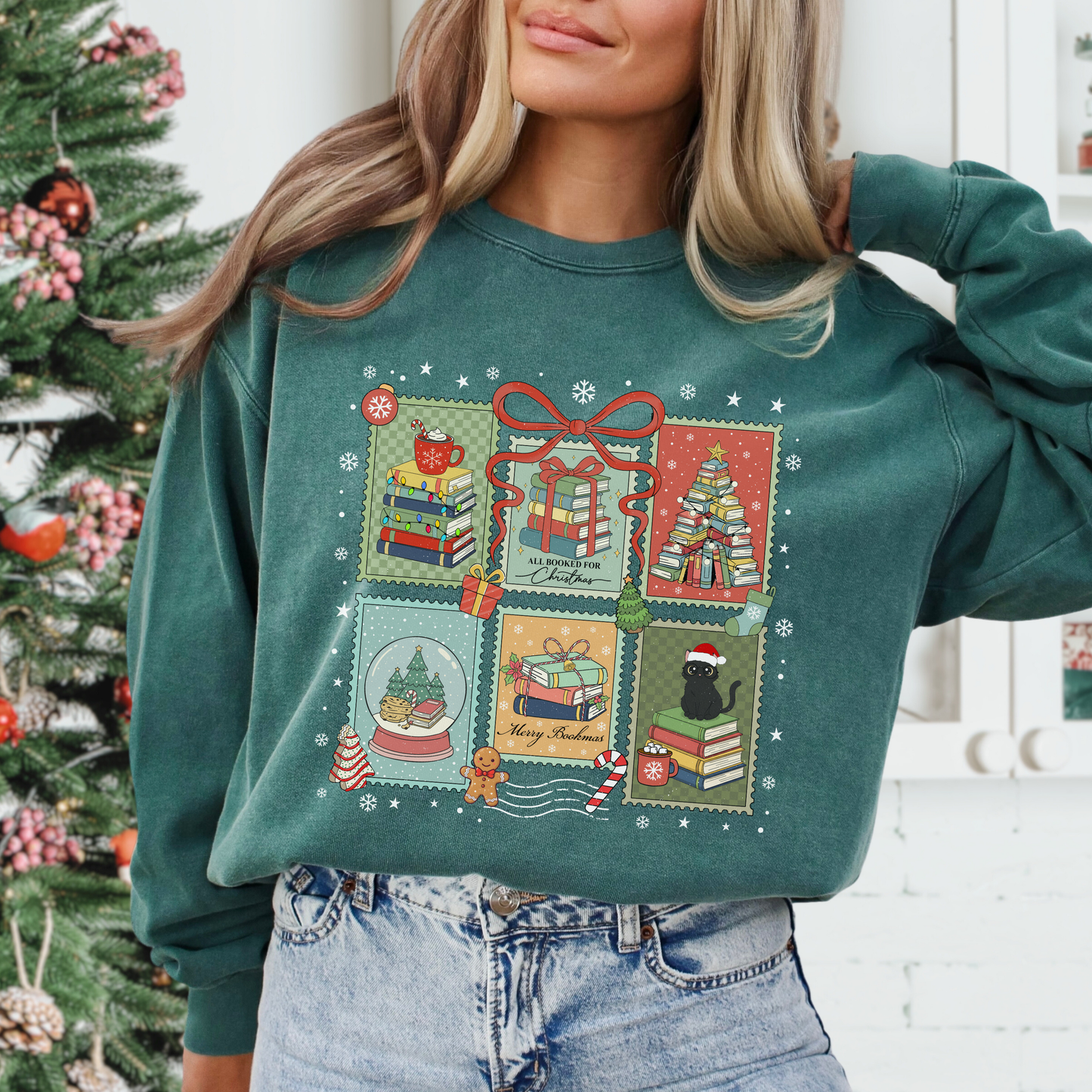 Bookish Christmas Stamps Comfort Colors Sweatshirt