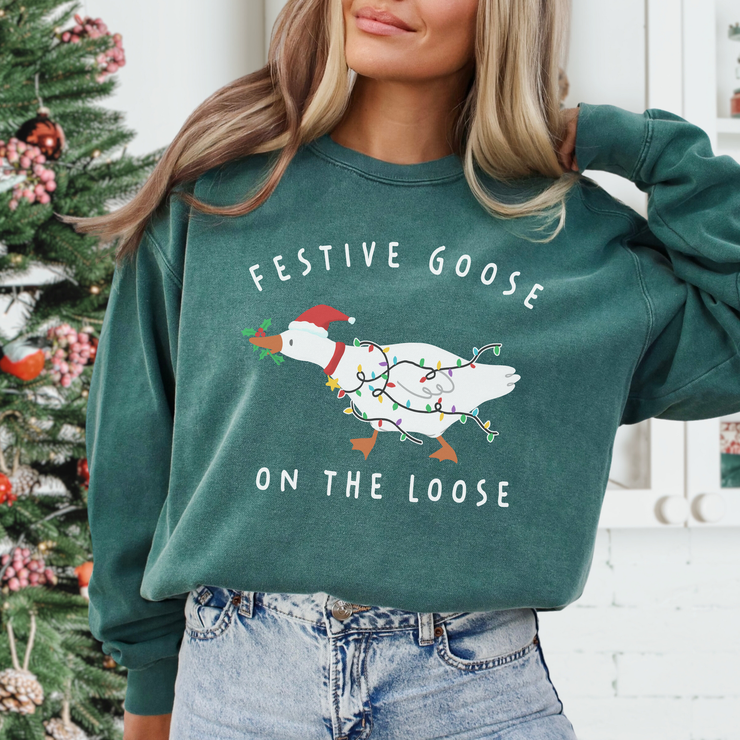 Festive Goose On The Loose Comfort Colors Sweatshirt
