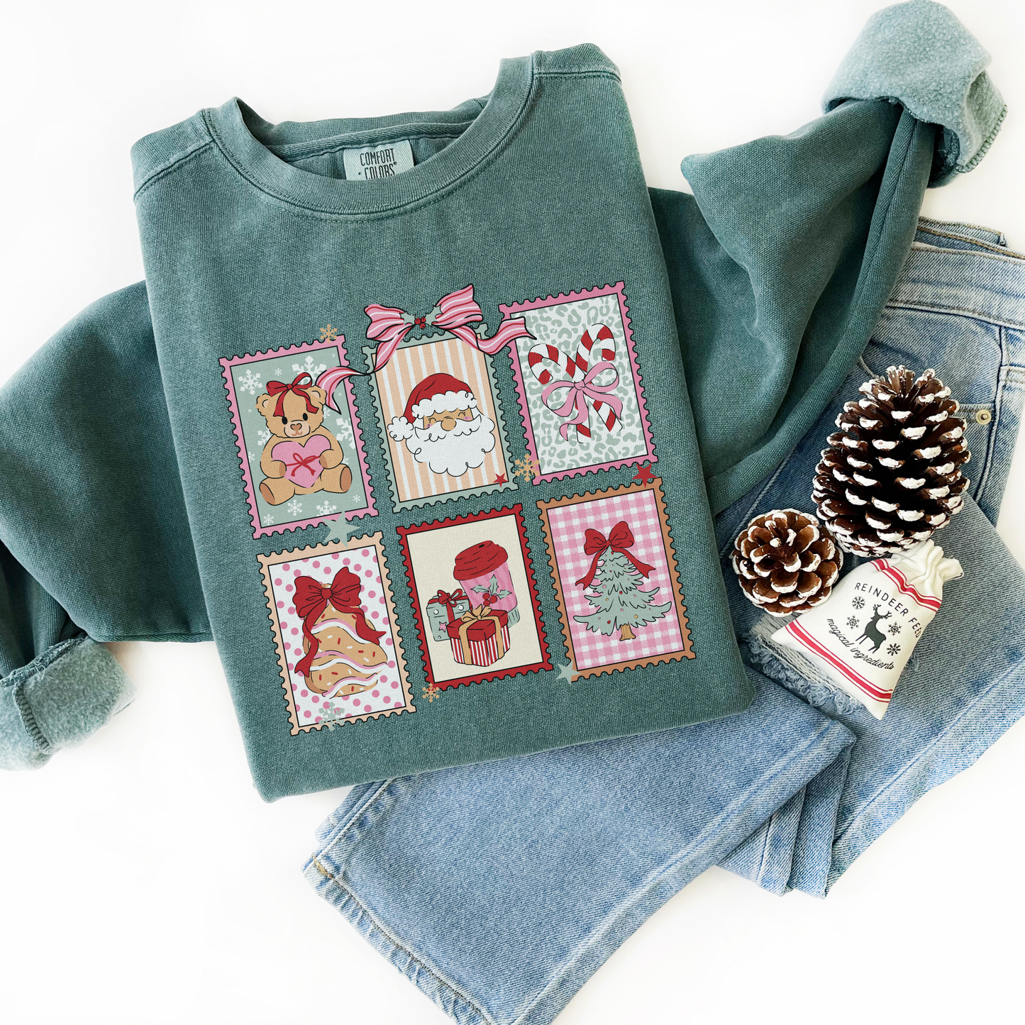 Retro Christmas Stamps Comfort Colors Sweatshirt