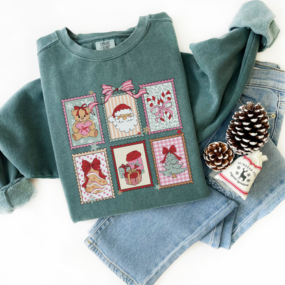 Retro Christmas Stamps Comfort Colors Sweatshirt