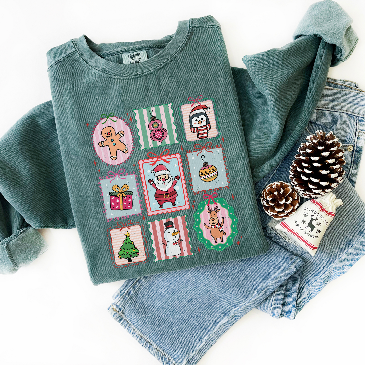 Christmas Doodle Stamps Comfort Colors Sweatshirt