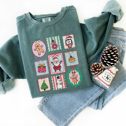 Christmas Doodle Stamps Comfort Colors Sweatshirt