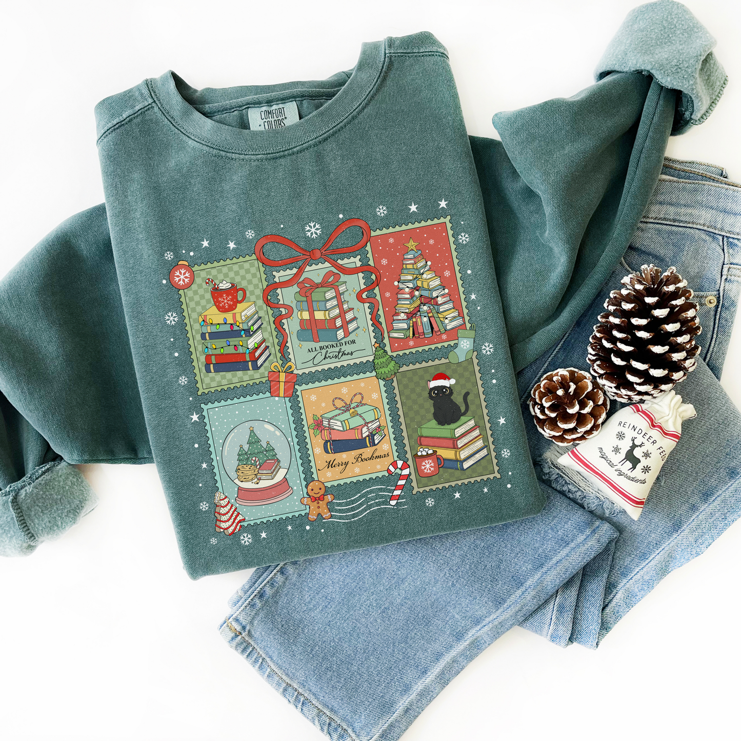 Bookish Christmas Stamps Comfort Colors Sweatshirt
