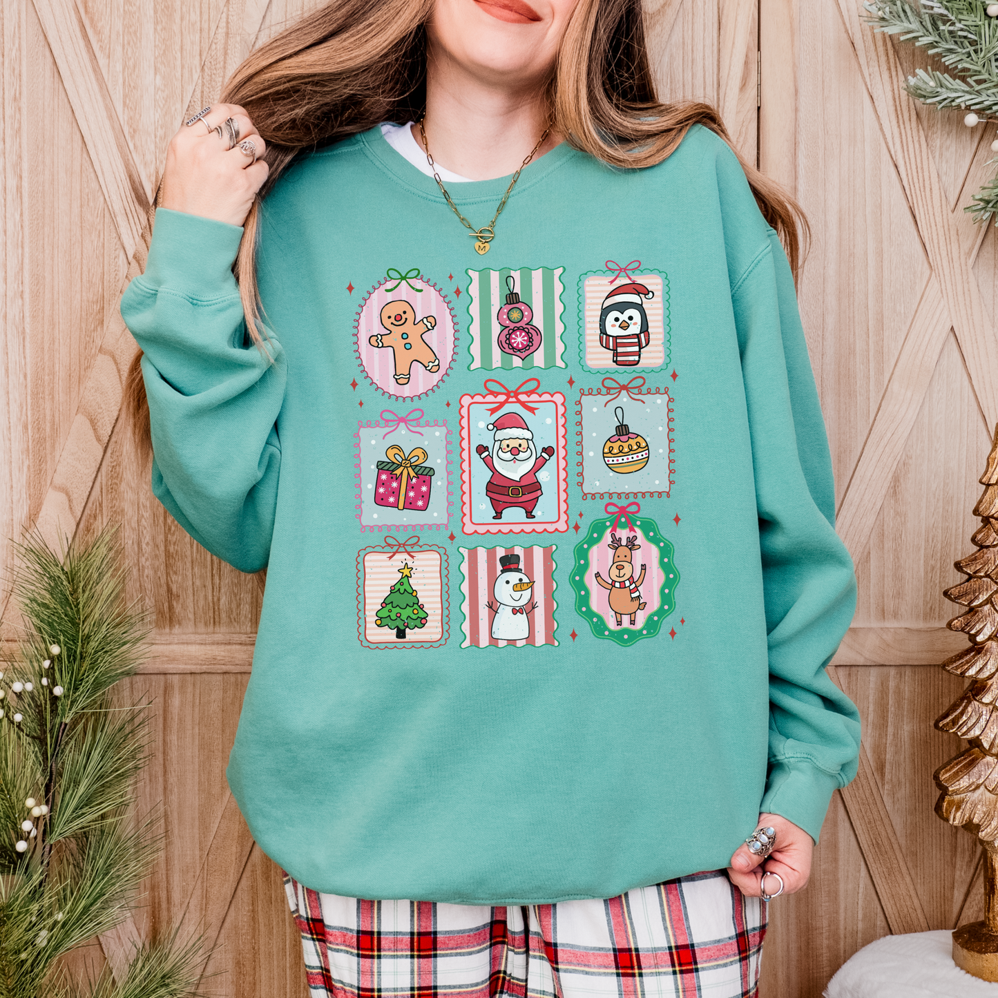 Christmas Doodle Stamps Comfort Colors Sweatshirt