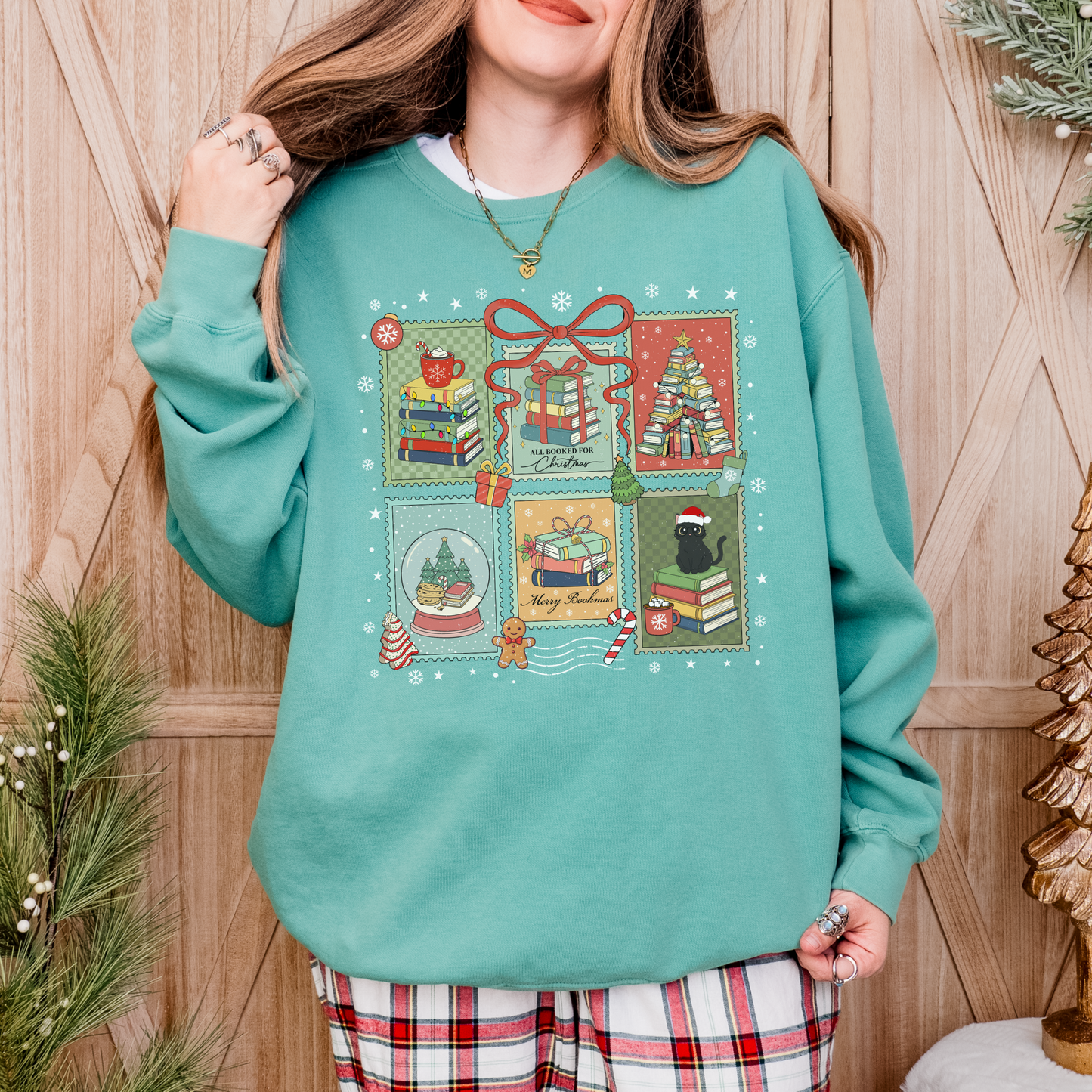 Bookish Christmas Stamps Comfort Colors Sweatshirt