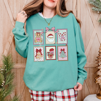 Retro Christmas Stamps Comfort Colors Sweatshirt
