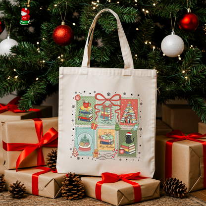 Bookish Christmas Stamps Tote Bag