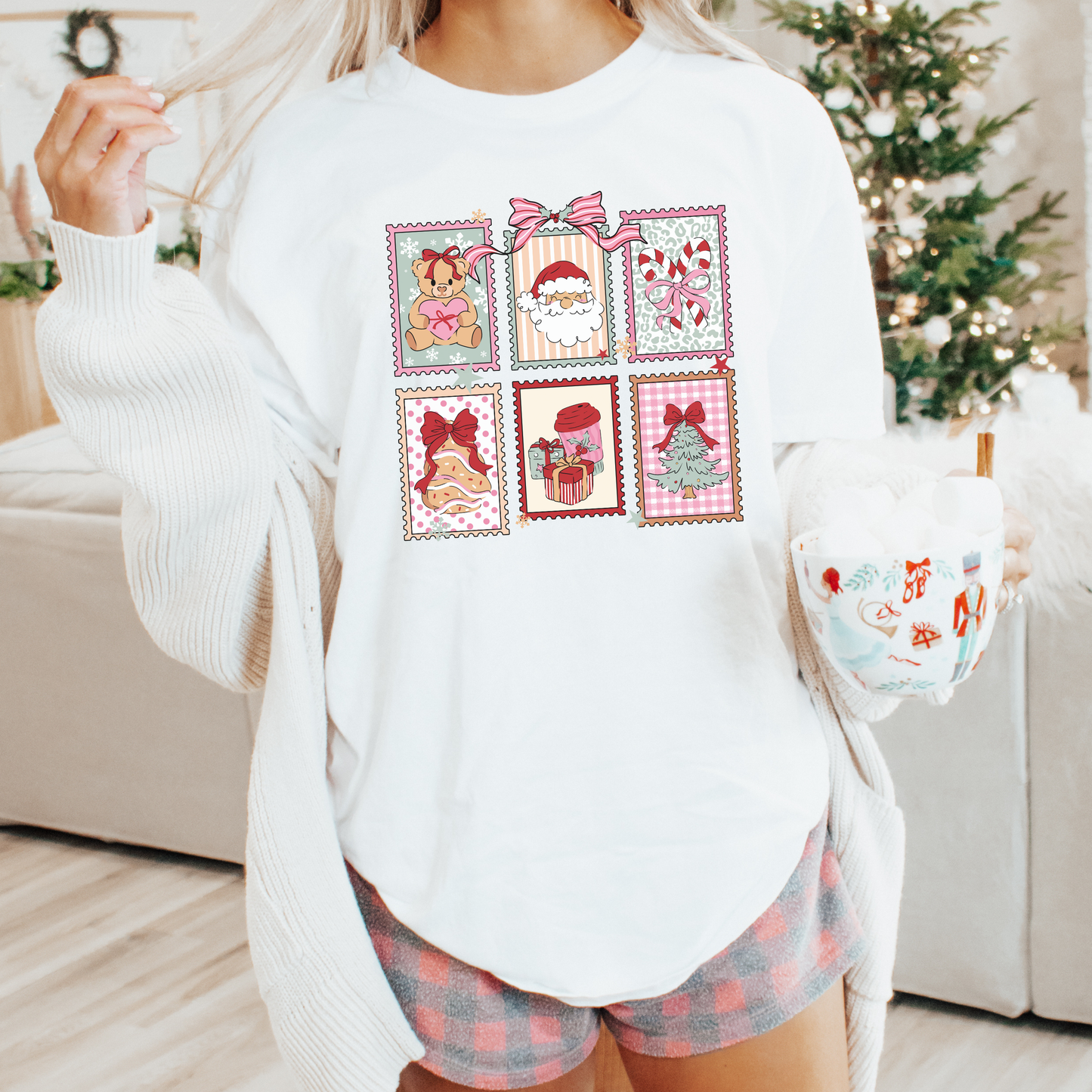 Retro Christmas Stamps Comfort Colors T-Shirt