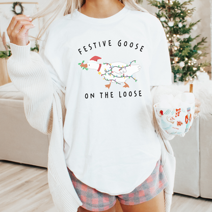 Festive Goose On The Loose Comfort Colors T-Shirt