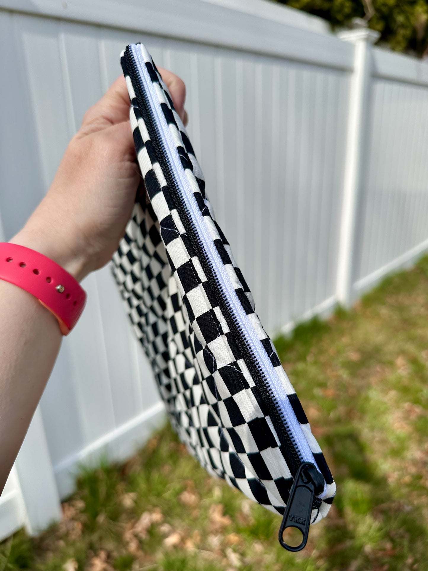 Handmade Quilted Book & Tablet Sleeve - Black and White Checkers