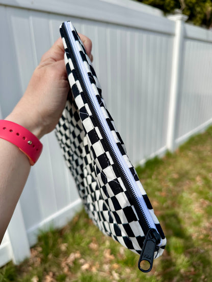 Handmade Quilted Book & Tablet Sleeve - Black and White Checkers