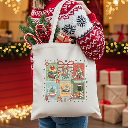 Bookish Christmas Stamps Tote Bag