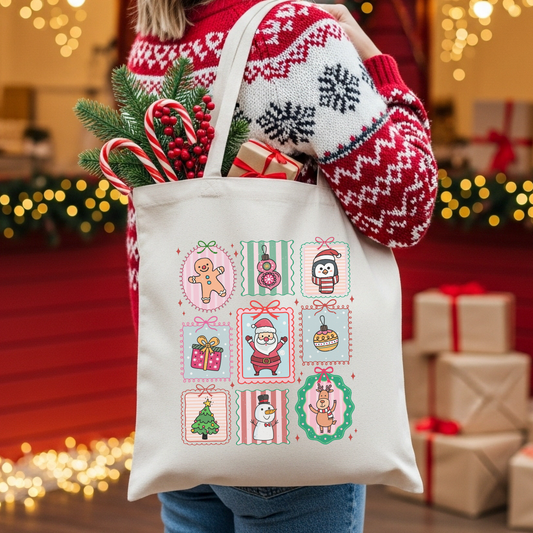 Christmas Doodle Stamps Tote Bag