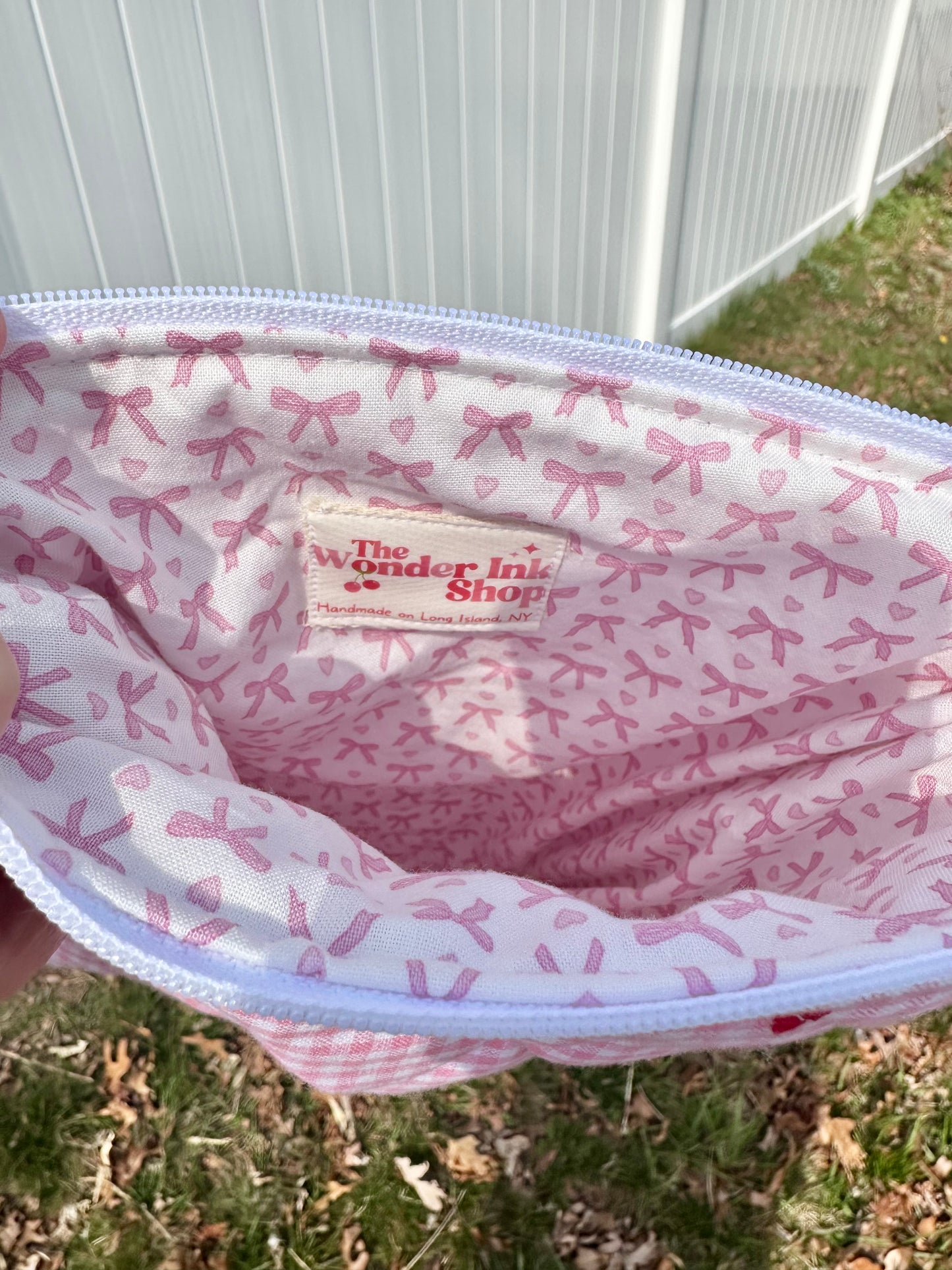 Handmade Quilted Book & Tablet Sleeve - Pink Checkered Hearts