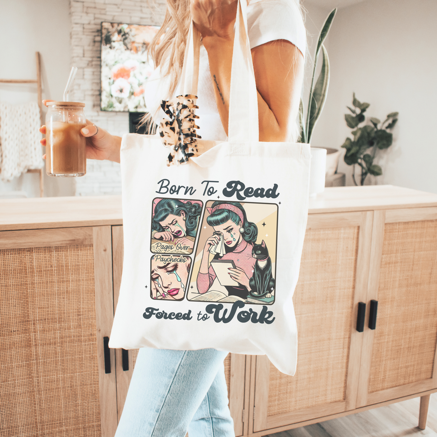 Born To Read Forced To Work Canvas Tote Bag